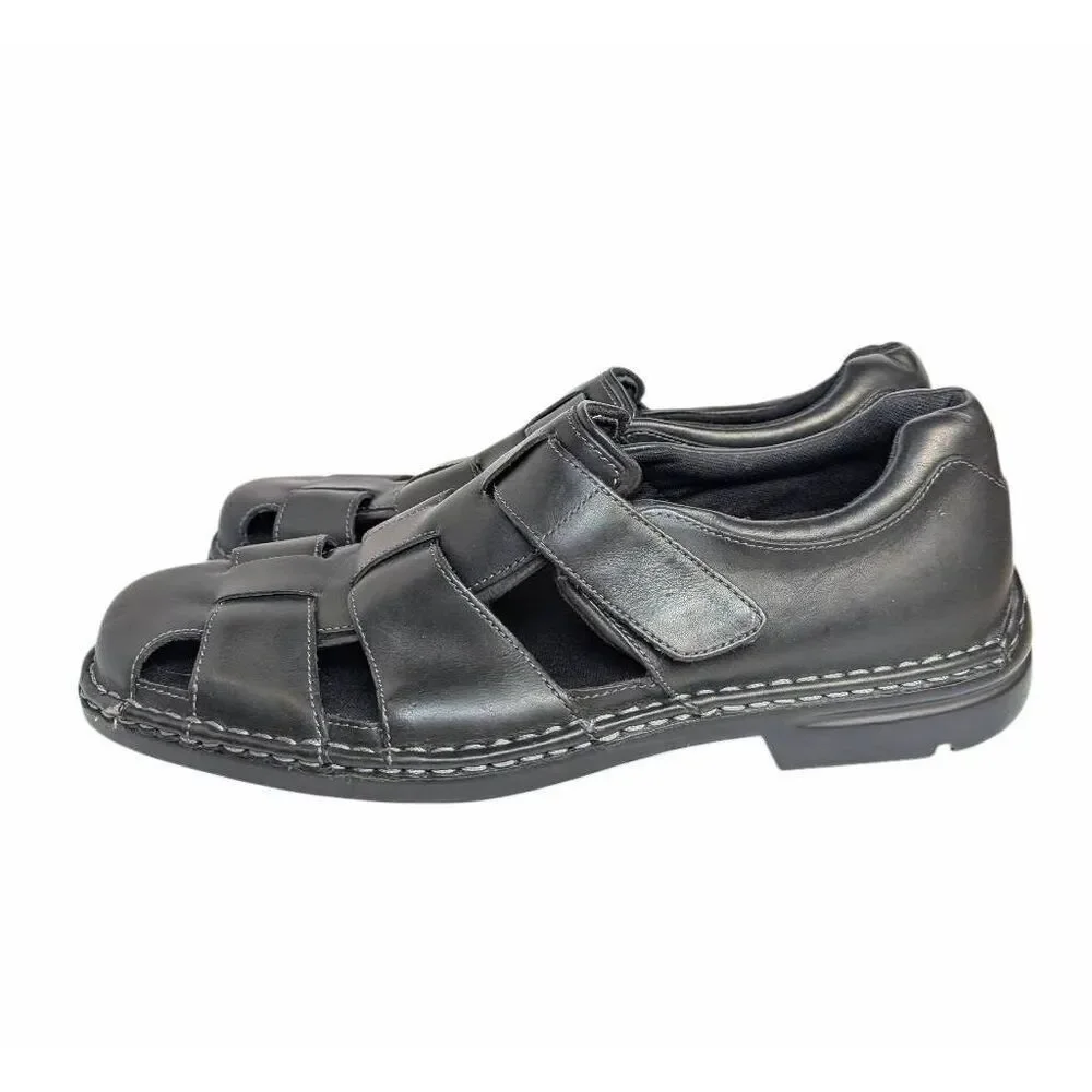 Rockport Black leather fisherman slingback closed toe dress sandals Men's 13